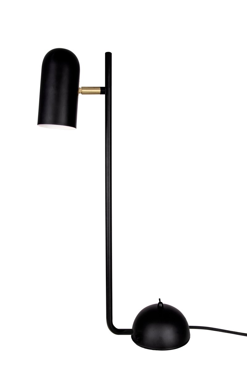 Swan 53cm Noir lampe de table De Globen Lighting - La lampe est en métal noir avec des détails en laiton brossé et dispose d'un câble textile noir de 200 cm de long avec un interrupteur.