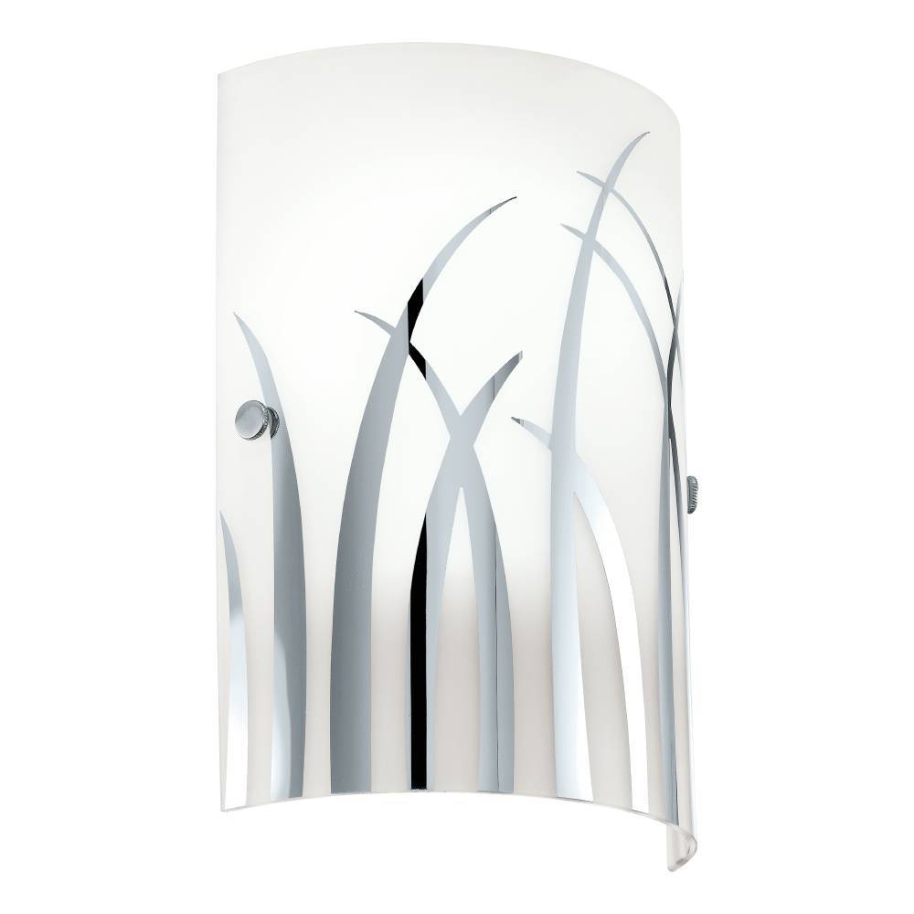 Rivato 25cm Blanc applique murale De Eglo - Les d&eacute;tails chrom&eacute;s en forme d'herbe cr&eacute;ent un d&eacute;cor subtil et &eacute;l&eacute;gant sur la surface en verre d&eacute;poli, qui diffuse une lumi&egrave;re douce et agr&eacute;able.