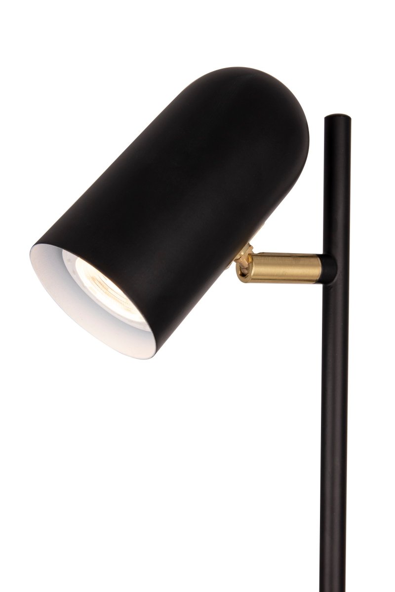 Swan 47cm Noir applique murale De Globen Lighting - La lampe est en métal noir avec des détails en laiton brossé et dispose d'un câble textile noir de 200 cm de long avec un bouton comme interrupteur marche/arrêt.