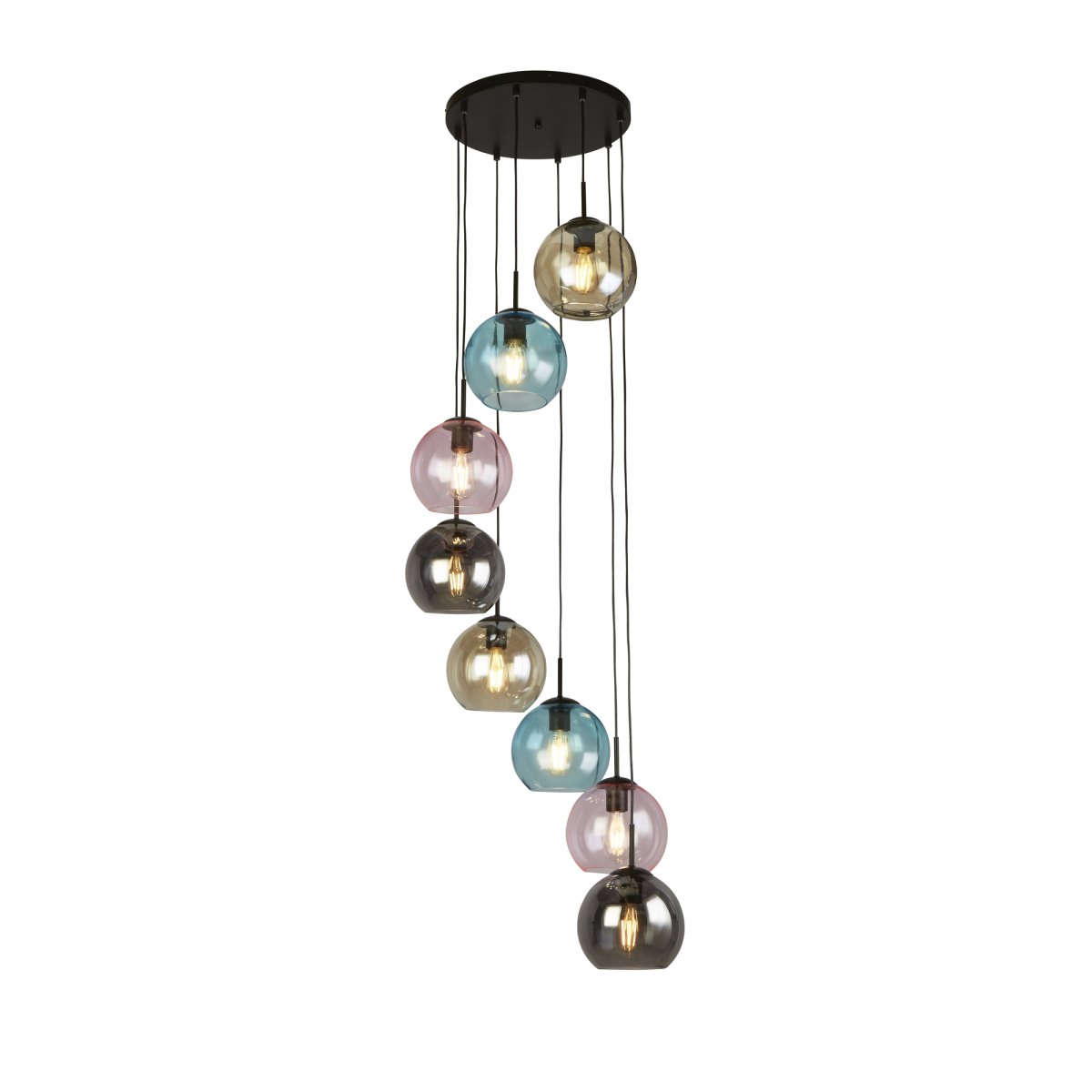 Mardi Gras Ø54 Multicolore suspension De Searchlight - La lampe est fabriqu&eacute;e en acier robuste et en verre avec une surface brillante qui refl&egrave;te la lumi&egrave;re et offre une brillance suppl&eacute;mentaire.