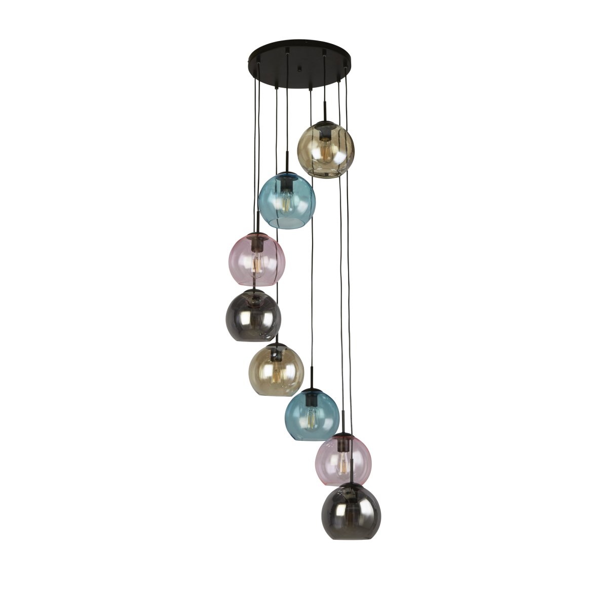 Mardi Gras Ø54 Multicolore suspension De Searchlight - La lampe est fabriqu&eacute;e en acier robuste et en verre avec une surface brillante qui refl&egrave;te la lumi&egrave;re et offre une brillance suppl&eacute;mentaire.