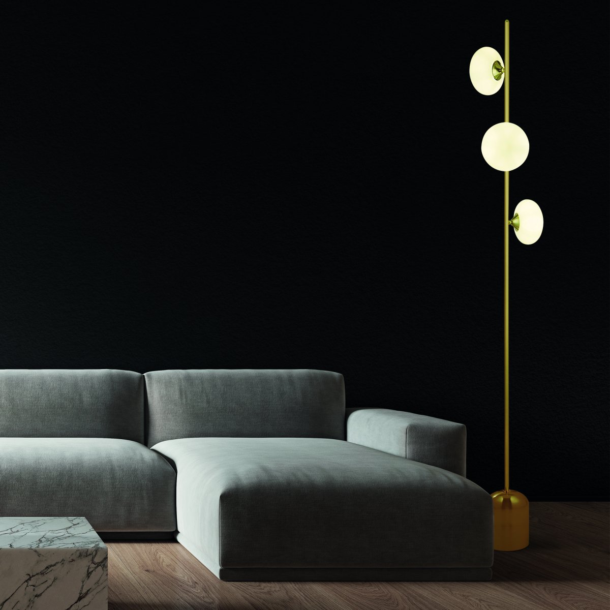 Pebble Or lampadaire De Searchlight - Parfait comme éclairage décoratif dans le salon ou la chambre à coucher, où il sert à la fois d'amplificateur d'ambiance et de détail intérieur élégant.