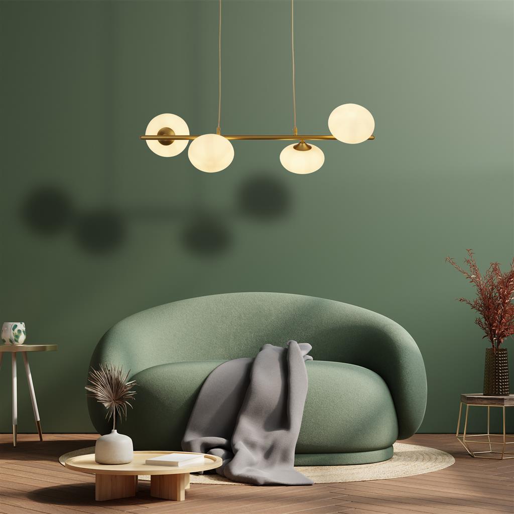 Pebble 76cm Or suspension De Searchlight - Les formes douces et le verre diffusent une lumi&egrave;re agr&eacute;able dans toutes les directions, faisant de Pebble le choix parfait pour les espaces de vie et de salle &agrave; manger.
