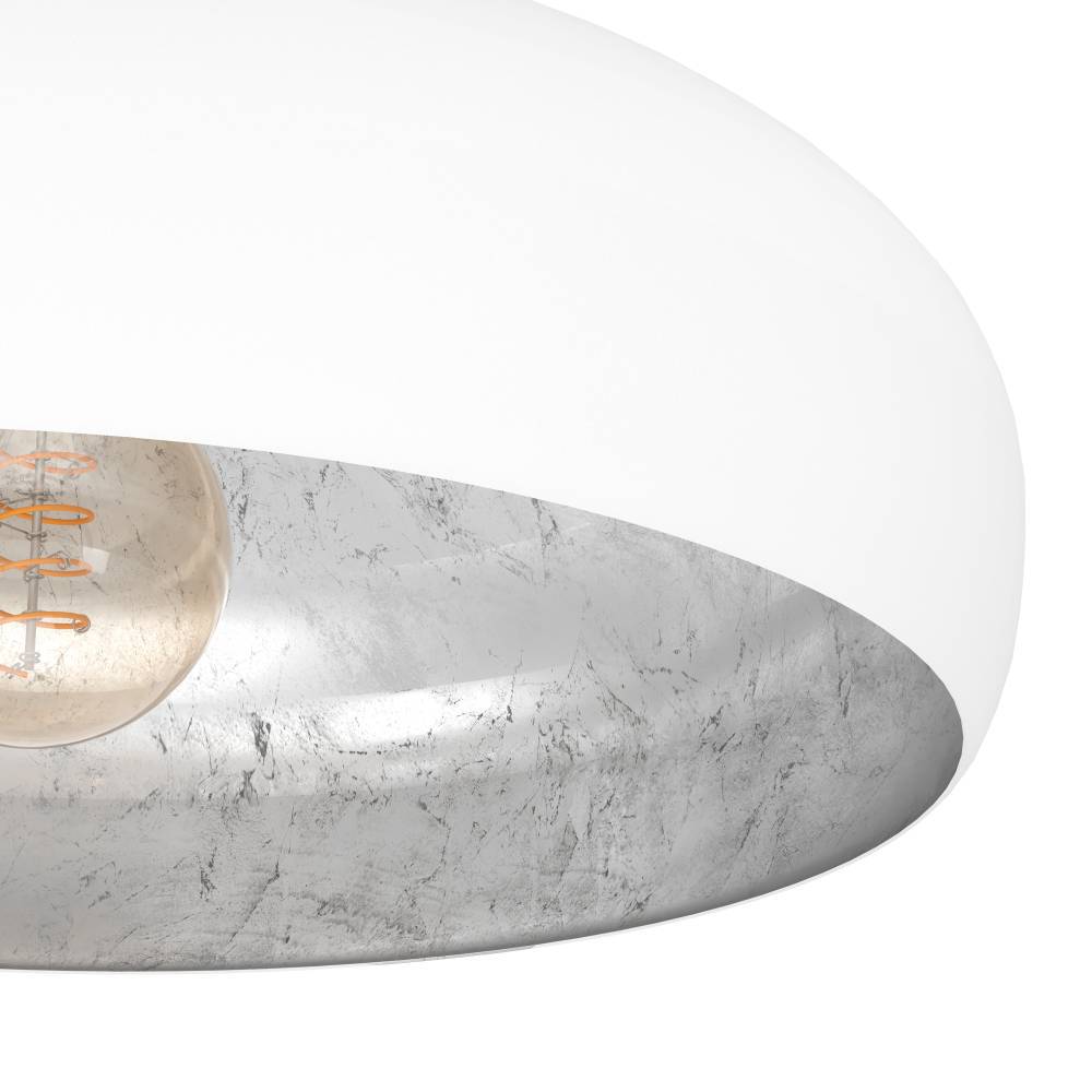 Mogano Ø40 Blanc plafonnier De Eglo - Avec sa forme légèrement arrondie au look blanc et chrome, il crée une atmosphère chaleureuse et cosy, parfaite pour le salon, la chambre ou le couloir.
