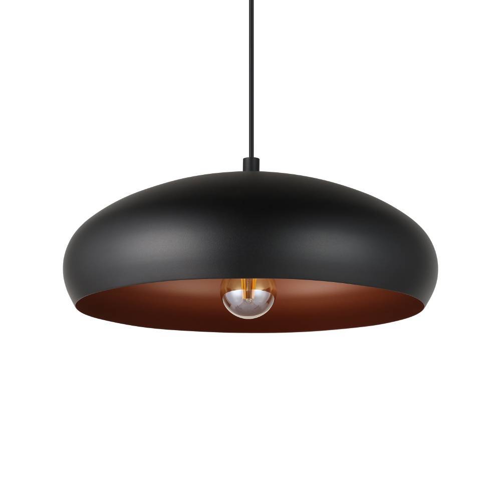 Mogano Ø40 Noir suspension De Eglo - Avec sa forme doucement arrondie en finition noire et cuivre, il cr&eacute;e une atmosph&egrave;re chaleureuse et cosy, parfaite pour la salle &agrave; manger, le salon ou le couloir.
