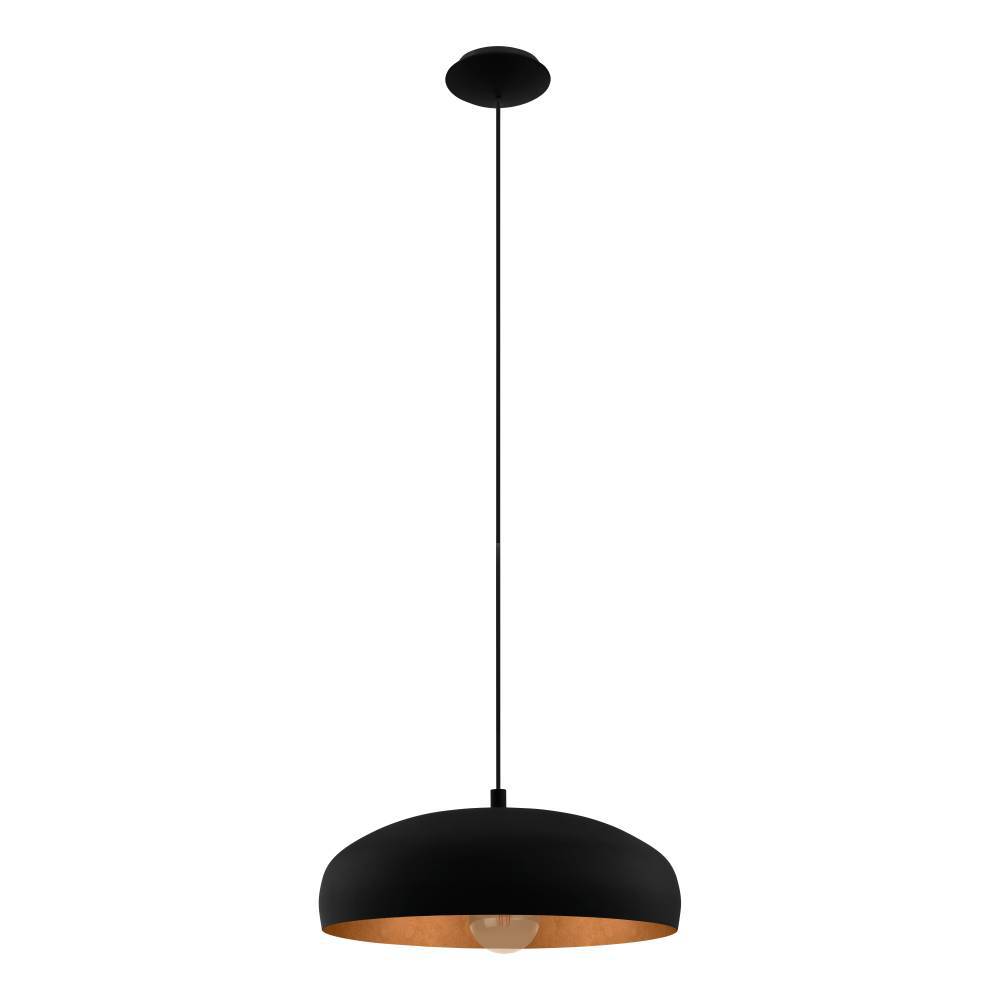 Mogano Ø40 Noir suspension De Eglo - Avec sa forme doucement arrondie en finition noire et cuivre, il cr&eacute;e une atmosph&egrave;re chaleureuse et cosy, parfaite pour la salle &agrave; manger, le salon ou le couloir.