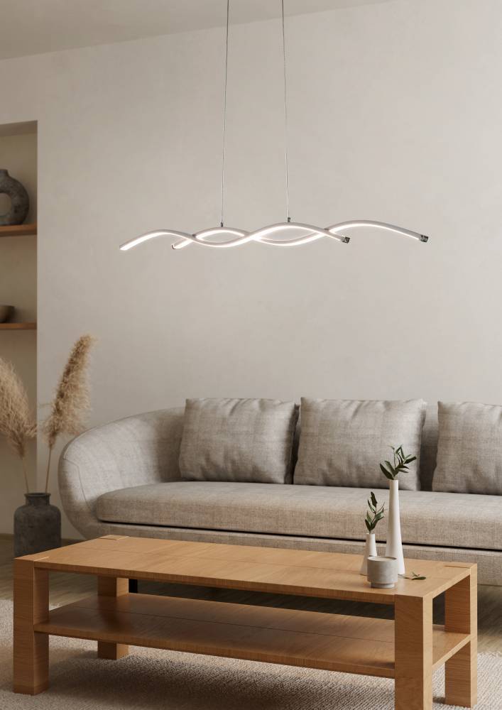 Lasana 87cm Chrome suspension De Eglo - Ses courbes élégantes et son style minimaliste en font un choix idéal pour les intérieurs modernes, et sa finition chromée lisse offre un look subtil et sophistiqué.