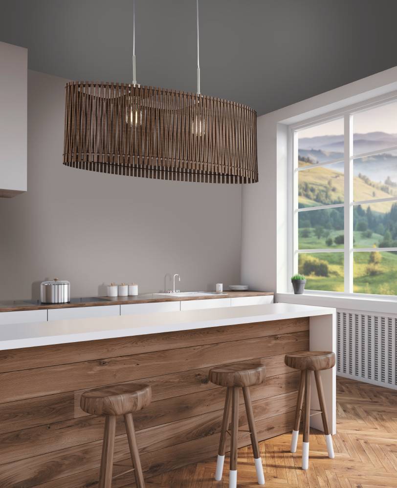 Sendero 77cm Bois foncé suspension De Eglo - Le magnifique abat-jour ovale en lattes de bois marron offre une lumière douce et agréable tout en donnant à la pièce une atmosphère chaleureuse et accueillante.