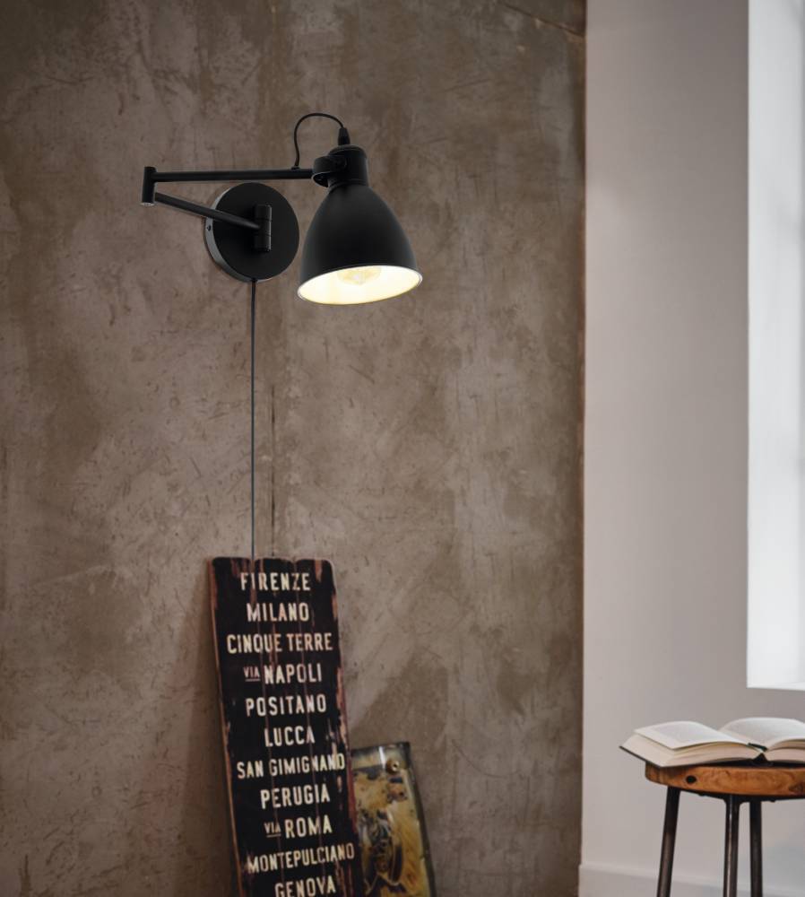 San Peri Ø15 Noir applique murale De Eglo - Son design minimaliste et son look moderne s'adaptent à la plupart des styles d'intérieur tout en offrant une lumière dirigée et agréable.