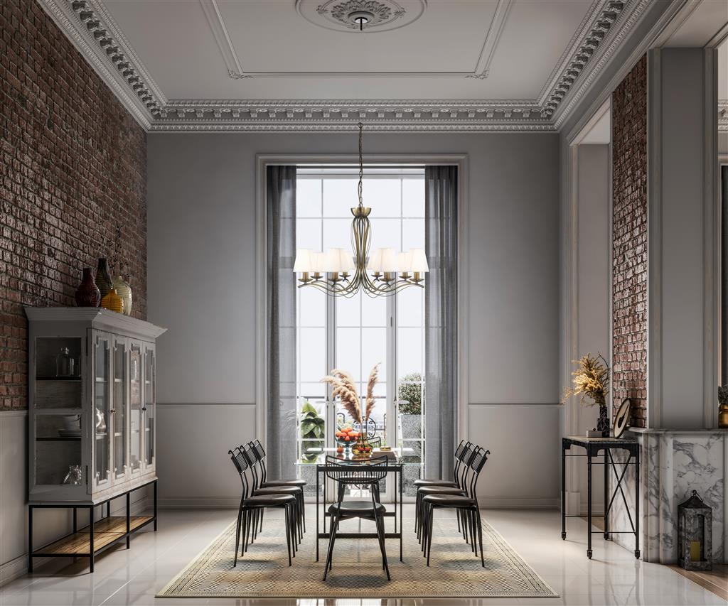 Andretti Ø76 Laiton antique suspension De Searchlight - Les abat-jour en tissu blanc plissé diffusent une lumière douce et homogène, créant un jeu d'ombres et de lumières des plus agréables.