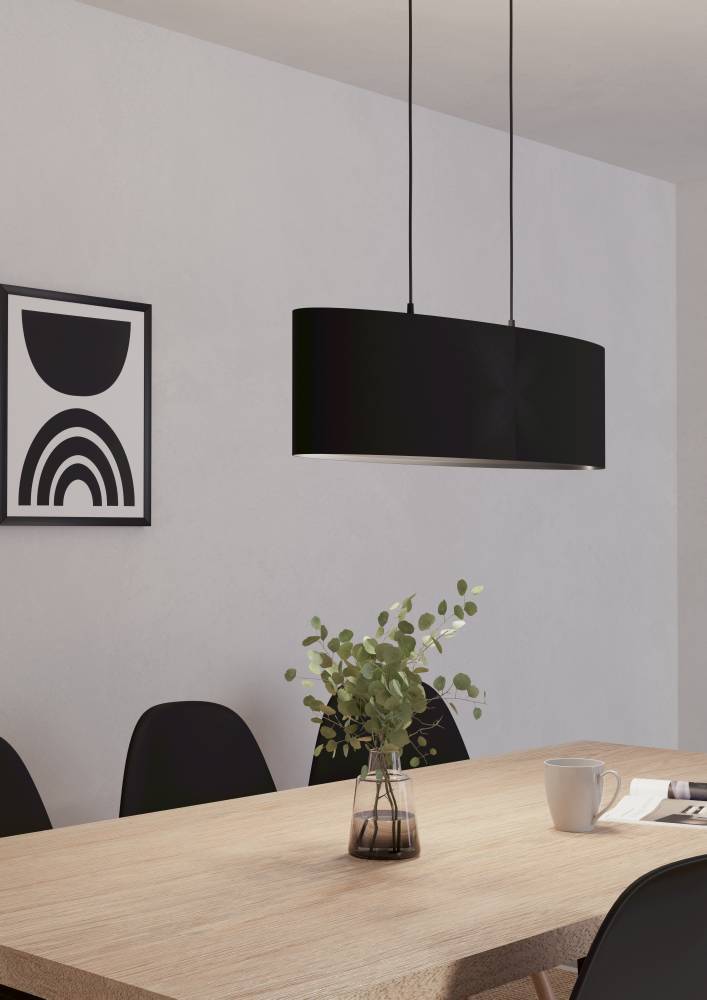 Maserlo 78cm Noir suspension De Eglo - La suspension avec des câbles fins donne à la lampe une sensation de flottement et une silhouette élégante dans la pièce.