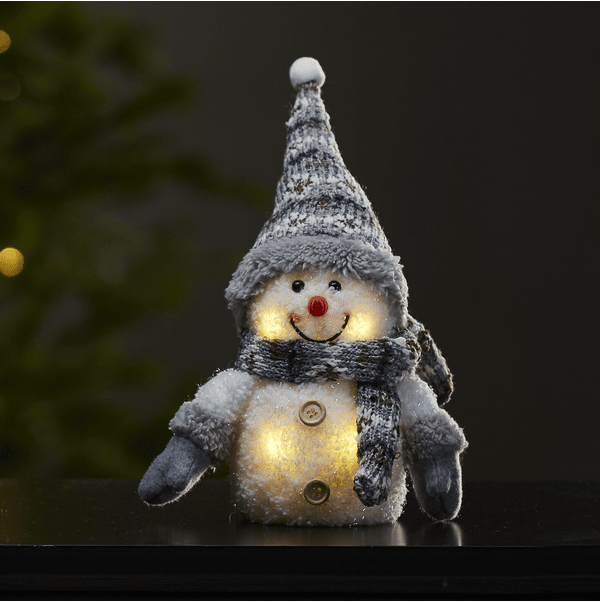 Joylight Bonhomme De Neige Blanc De Star Trading - Figurine d&eacute;corative &agrave; piles en forme de bonhomme de neige douillet avec &eacute;clairage LED.