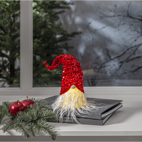 Joylight Père Noël ROUGE De Star Trading - P&egrave;re No&euml;l lumineux &agrave; piles avec chapeau scintillant.