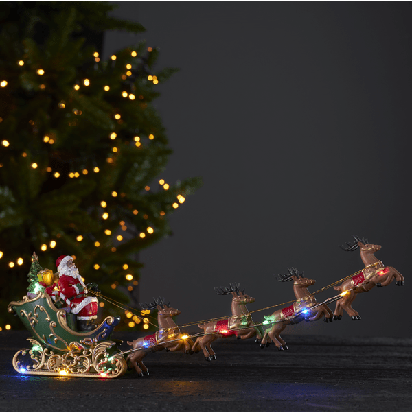 Deerville Multicolore De Star Trading - Figurine d&eacute;corative en forme de P&egrave;re No&euml;l avec tra&icirc;neau et rennes.