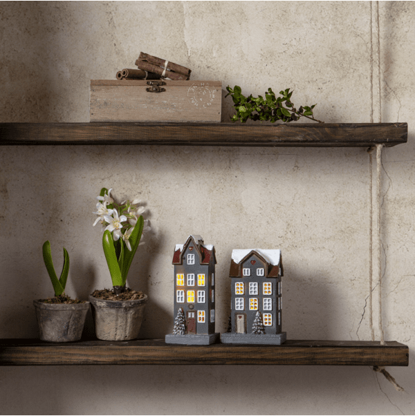 Hus Pack De 2 Gris De Star Trading - Parfait pour toute la saison sombre et comme d&eacute;coration d'ambiance pendant l'Avent et No&euml;l.