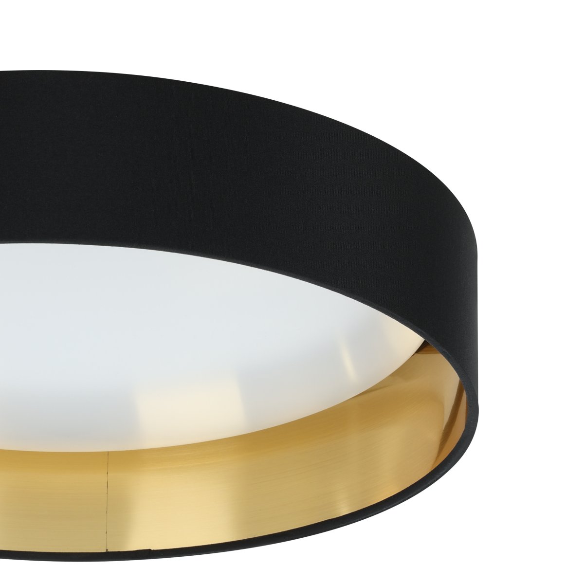 Maserlo Ø38 Noir plafonnier De Eglo - Le plafonnier Maserlo s&eacute;duit par sa structure en textile noir et son int&eacute;rieur dor&eacute; brillant, lui conf&eacute;rant une allure &eacute;l&eacute;gante.