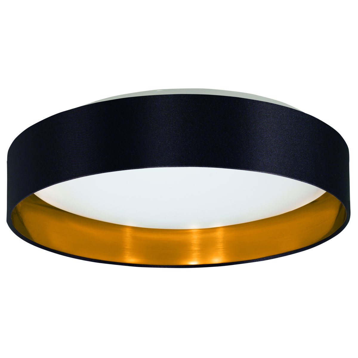 Maserlo Ø38 Noir plafonnier De Eglo - Le plafonnier Maserlo s&eacute;duit par sa structure en textile noir et son int&eacute;rieur dor&eacute; brillant, lui conf&eacute;rant une allure &eacute;l&eacute;gante.