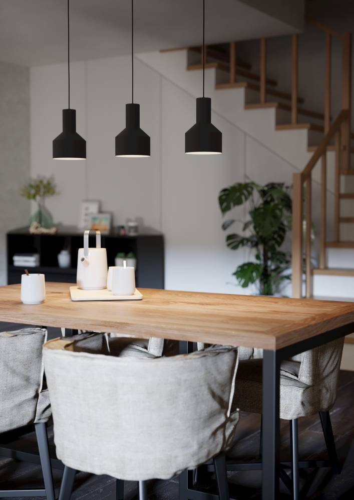 Casibare 85cm Noir suspension De Eglo - Le design de la lampe est simple mais efficace et offre une r&eacute;partition lumineuse &eacute;quilibr&eacute;e qui cr&eacute;e une atmosph&egrave;re agr&eacute;able dans la pi&egrave;ce.