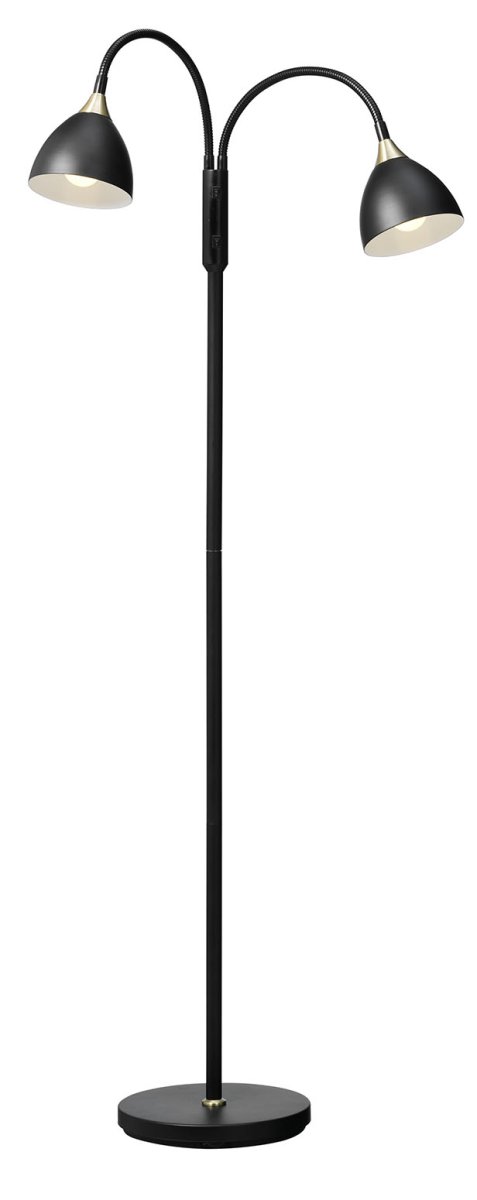 Läza Noir lampadaire De Cottex - Doté de deux bras mobiles et d'interrupteurs séparés pour chaque lampe, il est parfait pour le coin de la pièce ou comme éclairage général de la pièce.