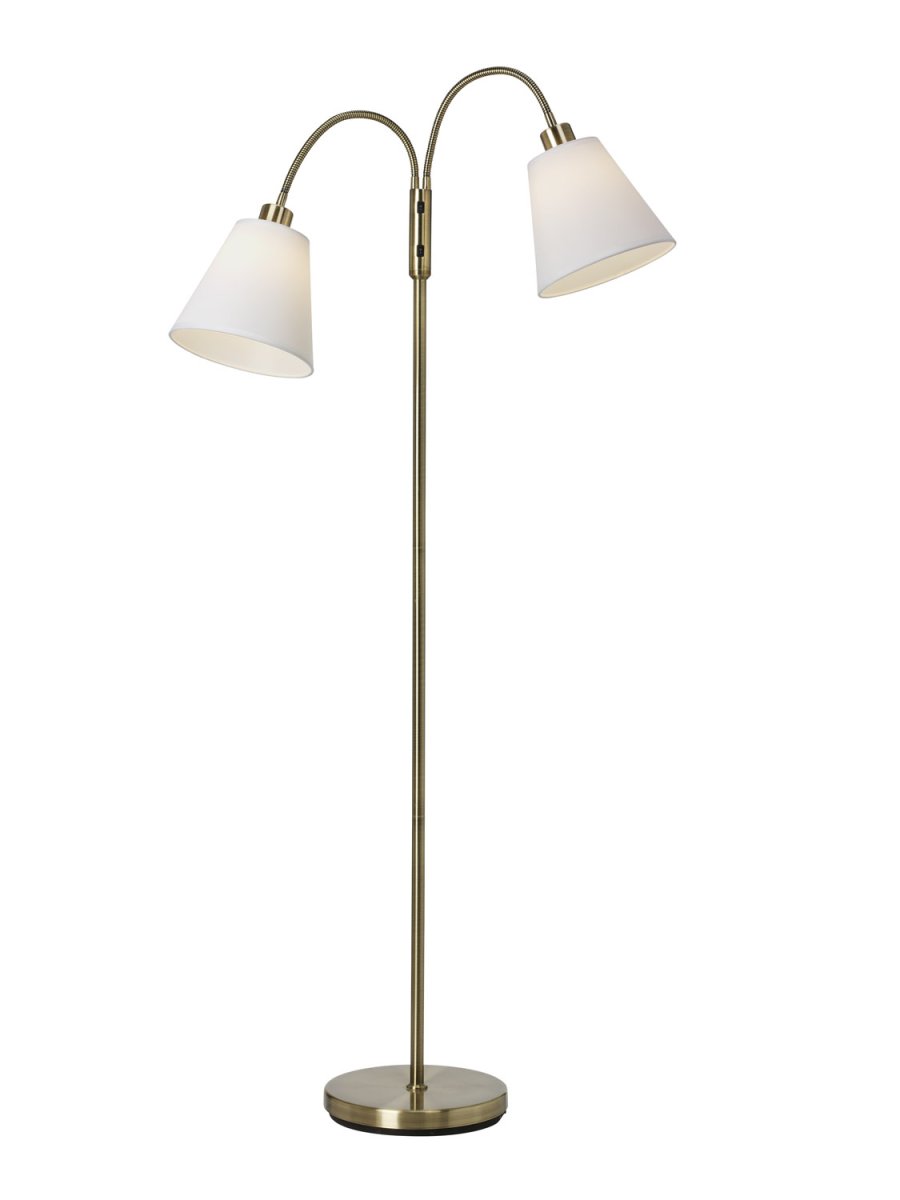 Duett Antique lampadaire De Cottex - Le lampadaire Duett est une solution d'éclairage élégante et fonctionnelle avec deux bras mobiles et des interrupteurs d'alimentation séparés pour chaque écran.