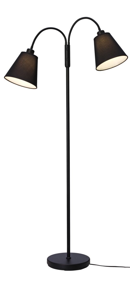 Duett Noir lampadaire De Cottex - Le lampadaire Duett est une solution d'&eacute;clairage &eacute;l&eacute;gante et fonctionnelle avec deux bras mobiles et des interrupteurs d'alimentation s&eacute;par&eacute;s pour chaque &eacute;cran.