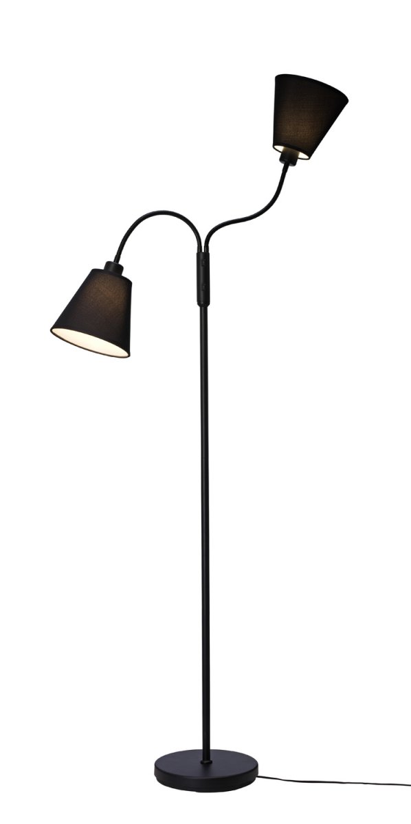 Duett Noir lampadaire De Cottex - Le lampadaire Duett est une solution d'&eacute;clairage &eacute;l&eacute;gante et fonctionnelle avec deux bras mobiles et des interrupteurs d'alimentation s&eacute;par&eacute;s pour chaque &eacute;cran.