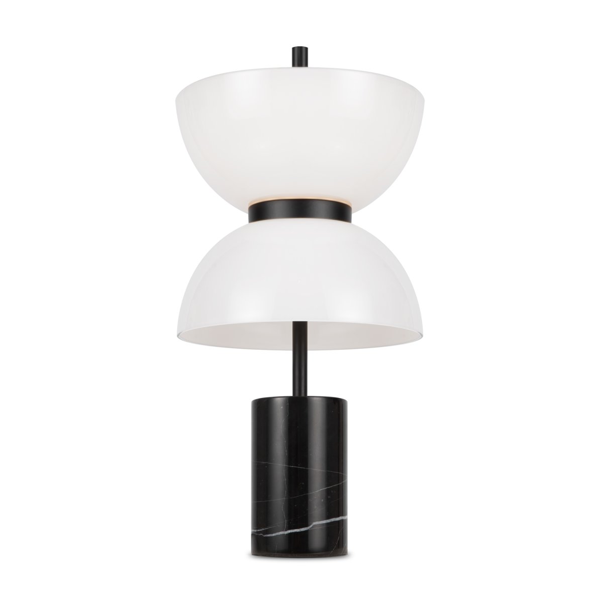 Kyoto 46cm Noir lampe de table De Maytoni - La lampe a un design élégant avec un corps en verre blanc brillant et une base en marbre rappelant les silhouettes des anciennes pagodes et palais de la ville.