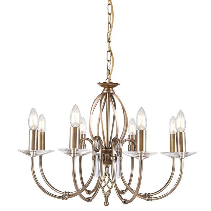 Aegean Ø65 Laiton antique suspension De Elstead Lighting - Aegean est un lustre &eacute;l&eacute;gant et d&eacute;coratif qui allie des d&eacute;tails en m&eacute;tal forg&eacute; &agrave; la main &agrave; des prismes &eacute;tincelants en cristal K9 taill&eacute;.