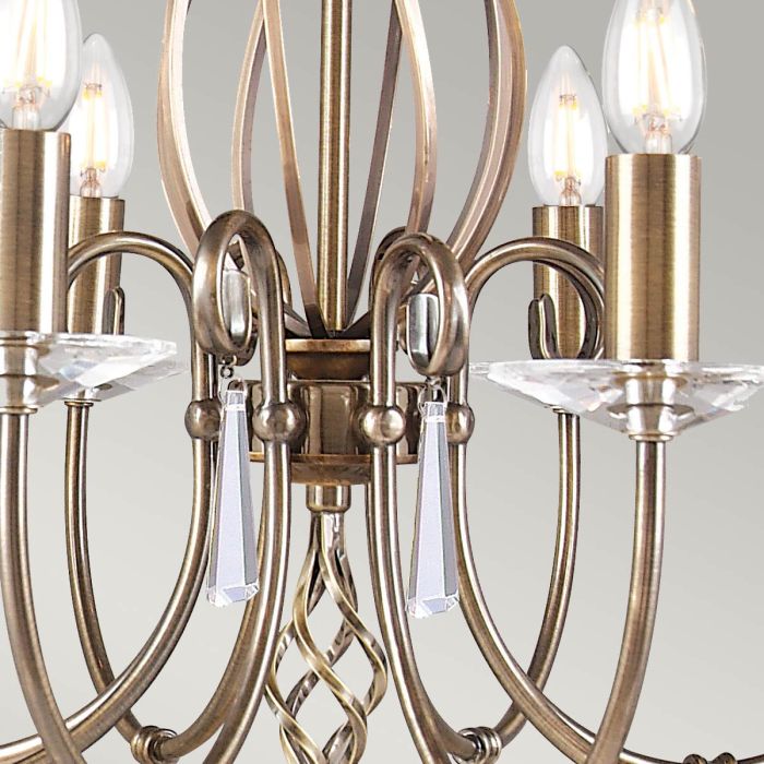 Aegean Ø65 Laiton antique suspension De Elstead Lighting - Aegean est un lustre &eacute;l&eacute;gant et d&eacute;coratif qui allie des d&eacute;tails en m&eacute;tal forg&eacute; &agrave; la main &agrave; des prismes &eacute;tincelants en cristal K9 taill&eacute;.