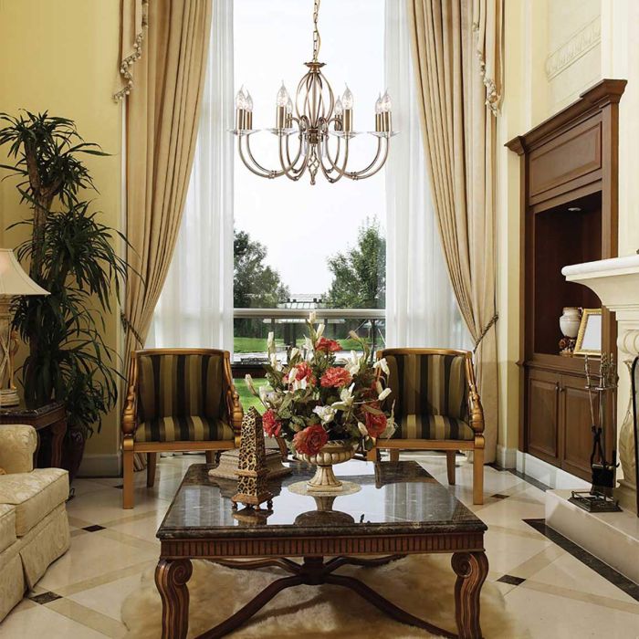 Aegean Ø65 Laiton antique suspension De Elstead Lighting - Aegean est un lustre &eacute;l&eacute;gant et d&eacute;coratif qui allie des d&eacute;tails en m&eacute;tal forg&eacute; &agrave; la main &agrave; des prismes &eacute;tincelants en cristal K9 taill&eacute;.