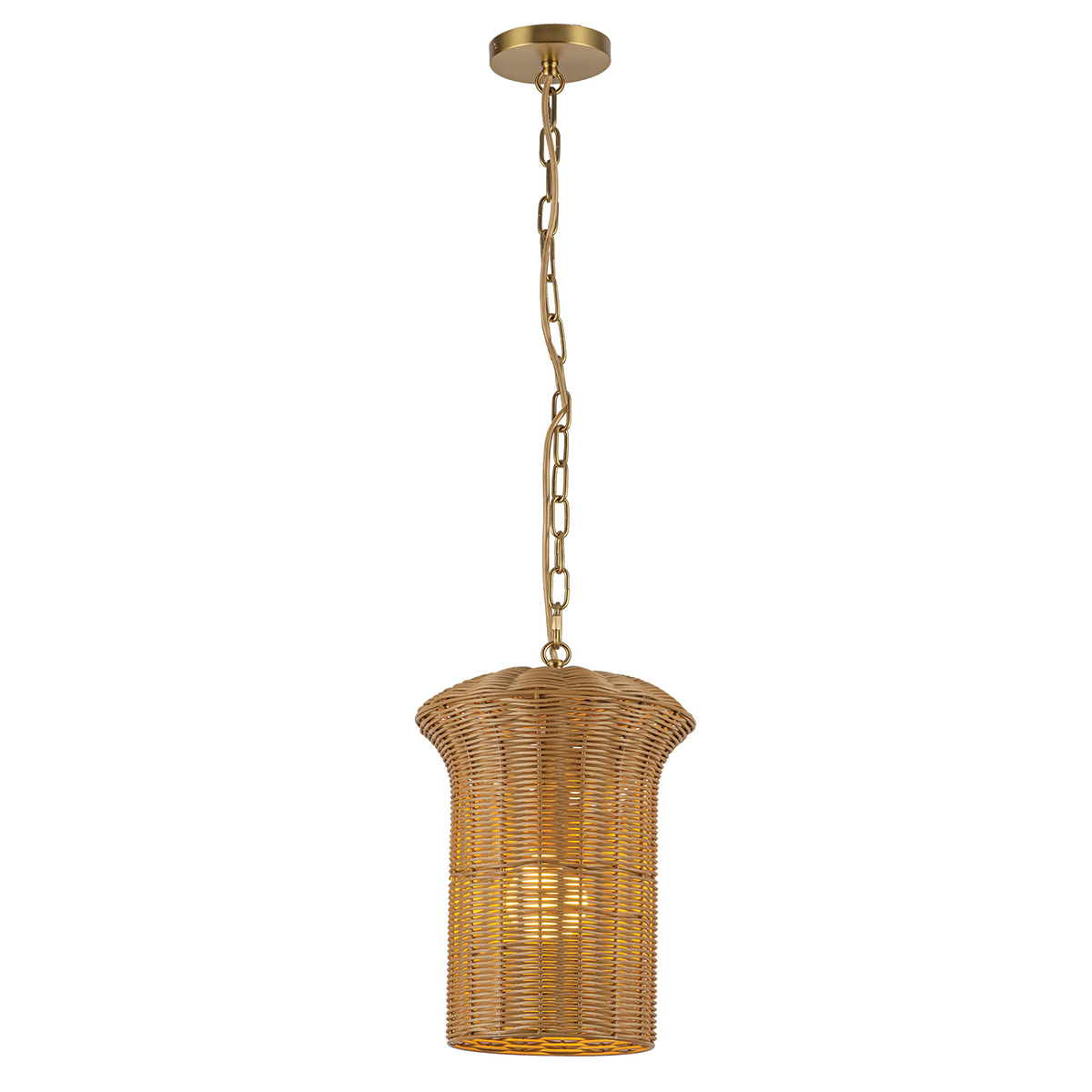 Kai Ø28 Nature suspension De Elstead Lighting - Le rotin naturel conf&egrave;re &agrave; la lampe une ambiance chaleureuse et accueillante, tandis que les d&eacute;tails en or bross&eacute; cr&eacute;ent un contraste &eacute;l&eacute;gant.