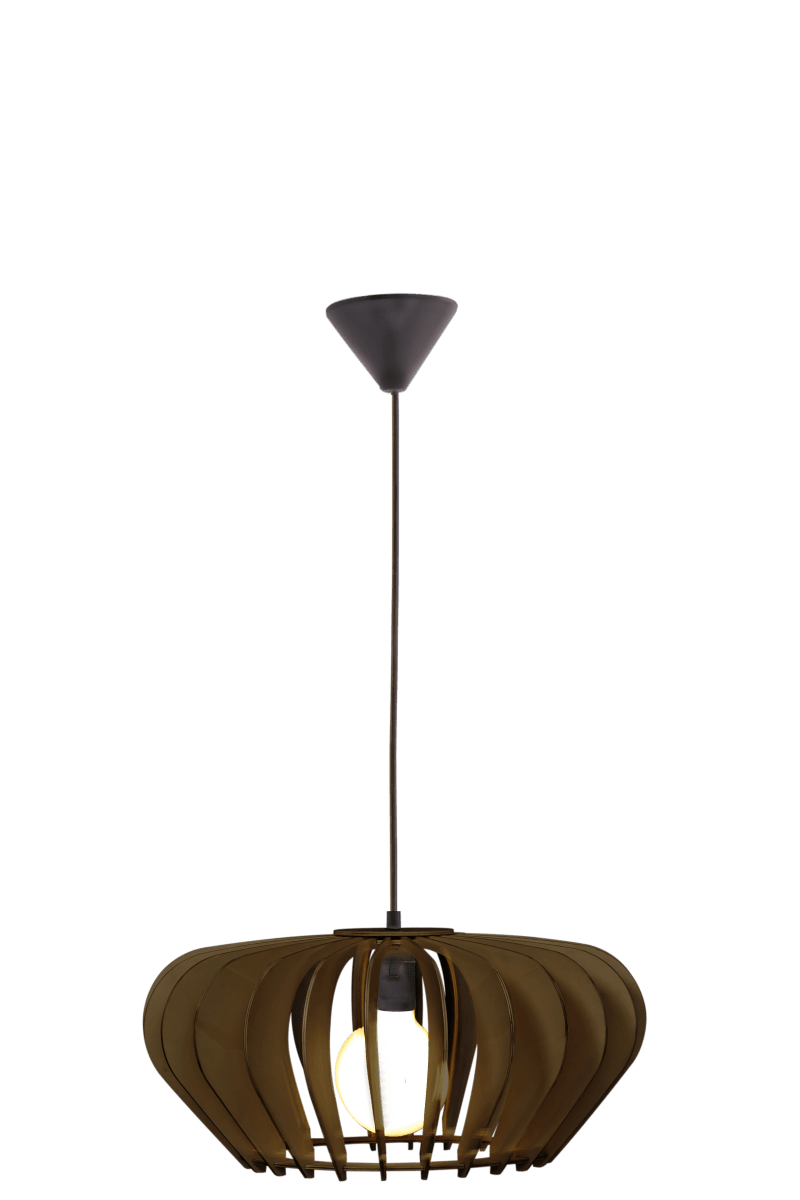 Calyps Ø44 Brun suspension De Aneta Lighting - L'élégant plafonnier Calyps est composé de lattes de contreplaqué aux formes arrondies qui créent un magnifique jeu d'ombres et de lumières.