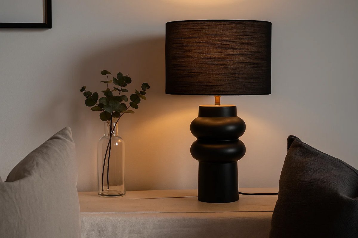 Anelli 56cm Noir lampe de table De Nordic Lighting - Elle est fournie avec un c&acirc;ble en plastique noir de 1,8 m et un interrupteur avec prise.