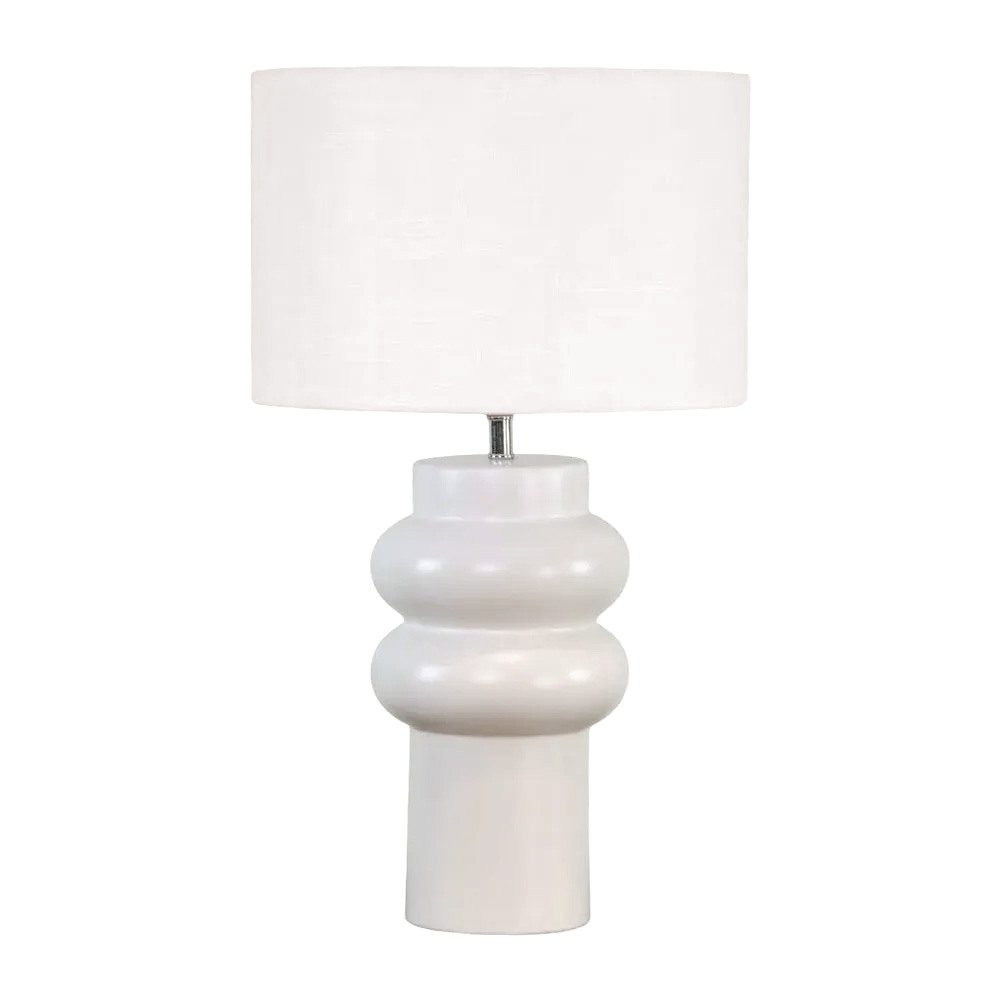 Anelli 56cm Blanc lampe de table De Nordic Lighting - La lampe de table Anelli&nbsp;allie un &eacute;l&eacute;gant pied en c&eacute;ramique &agrave; un &eacute;l&eacute;gant abat-jour en lin.