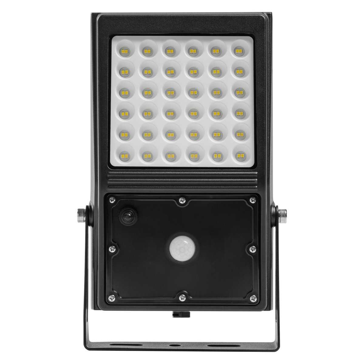 Flood Sensor 10W Noir lampe solaire De Ledvance - Le capteur de mouvement PIR intégré et le capteur de lumière du jour allument automatiquement la lampe lorsqu'un mouvement est détecté dans l'obscurité, garantissant ainsi sécurité et efficacité énergétique.