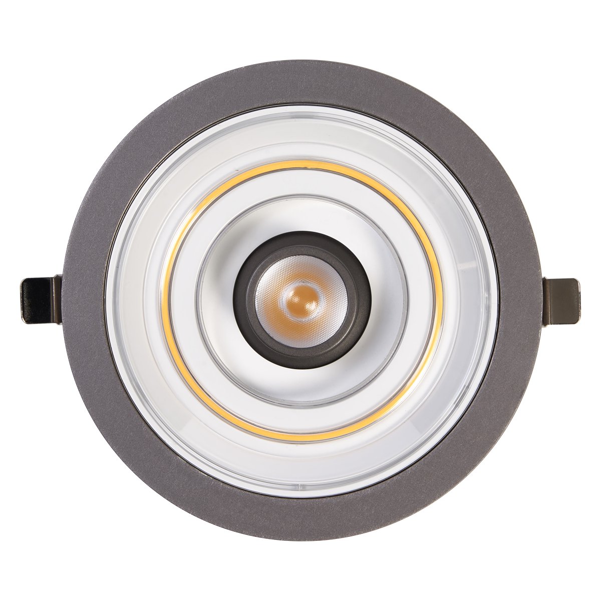 Decor Filament Halo 7W Aluminium De Ledvance - Le projecteur poss&egrave;de deux points lumineux diff&eacute;rents, un petit projecteur au milieu et un cercle d&eacute;coratif autour.