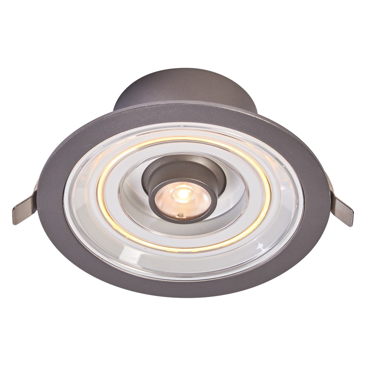 Decor Filament Halo 7W Aluminium De Ledvance - Le projecteur poss&egrave;de deux points lumineux diff&eacute;rents, un petit projecteur au milieu et un cercle d&eacute;coratif autour.