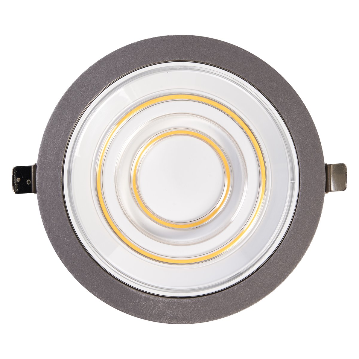 Decor Filament Echo 7W Aluminium De Ledvance - Le projecteur poss&egrave;de deux points lumineux diff&eacute;rents, un petit cercle au milieu et un cercle ext&eacute;rieur plus grand.