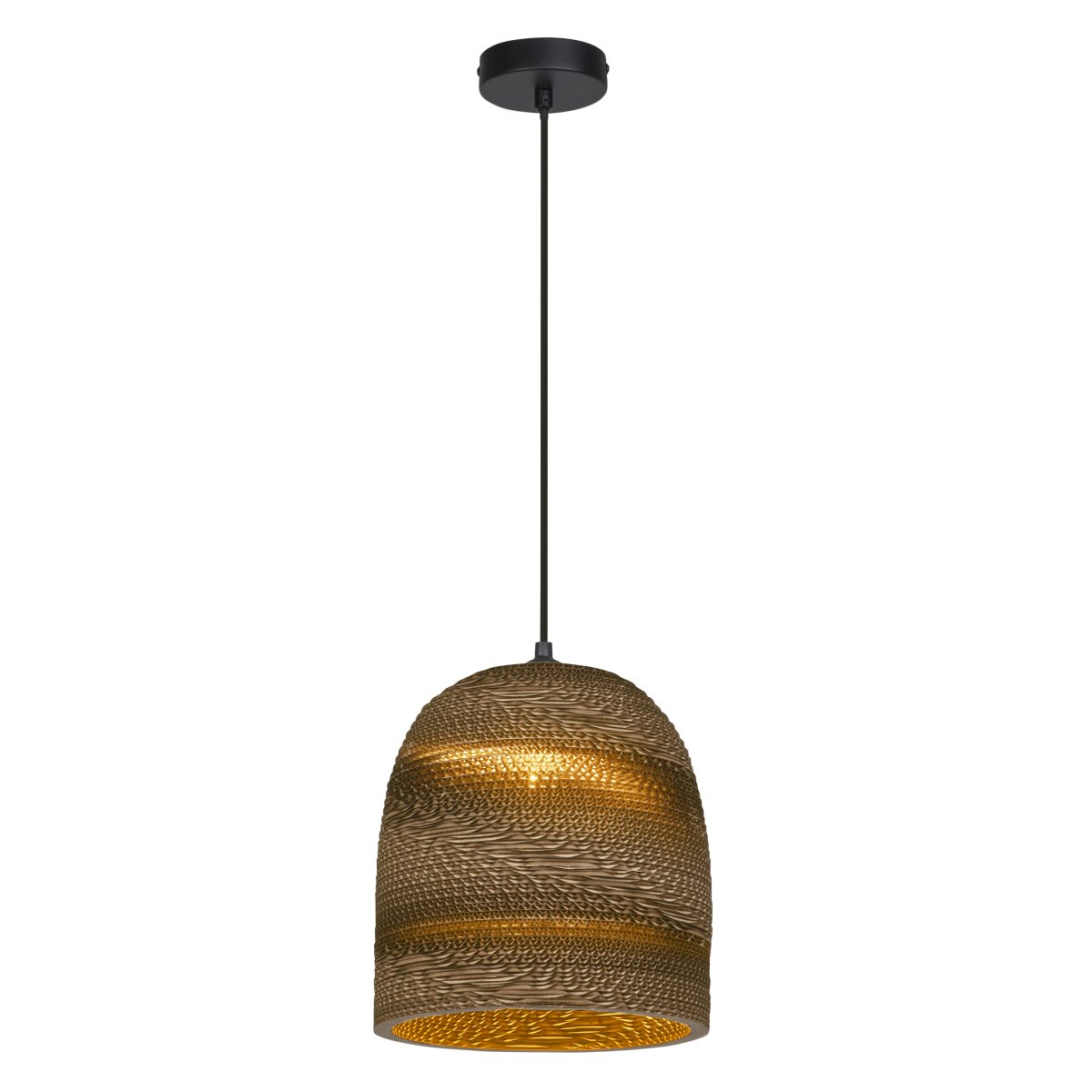 Cardboard Bell Ø25 Brun suspension De Ledvance - L'abat-jour, fabriqué à partir de plusieurs couches de carton, crée un beau jeu de lumière dans la pièce lorsqu'il est éclairé et contribue à une atmosphère chaleureuse et naturelle.