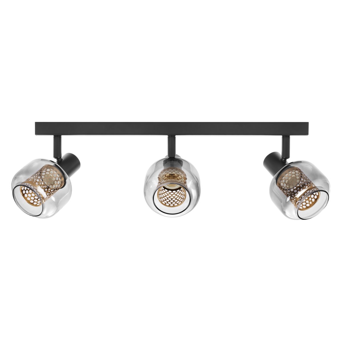 Firefly 3 Noir spot De Ledvance - De r&ouml;rliga spotlightsen med sk&auml;rmar av gr&aring;tonat glas i kombination med de guldiga detaljh&ouml;ljet som omfamnar ljusk&auml;llorna bidrar med en elegans till rummet.