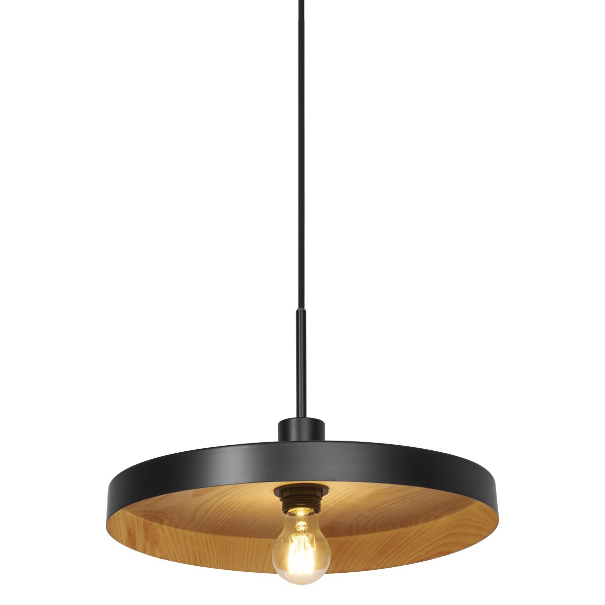 Plate Wood Ø40 Noir suspension De Osram - qui assure une r&eacute;partition lumineuse agr&eacute;able et chaleureuse dans la pi&egrave;ce.