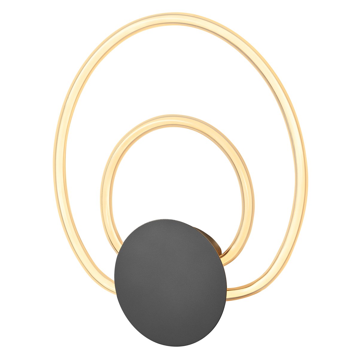 Helios 40cm Noir applique murale De Ledvance - Lampan har tv&aring; olika belysningspunkter med integrerad LED, ett indirekt ljus bakom v&auml;ggplattan och cirkelarna.