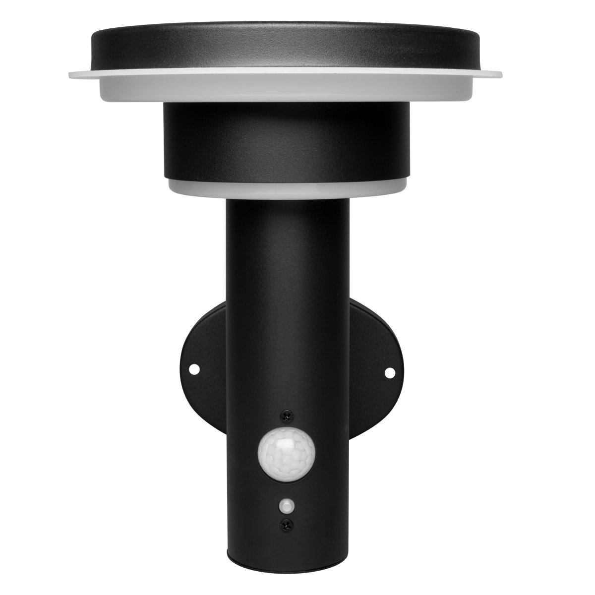 Double Circle Sensor Noir lampe solaire De Ledvance - Le capteur de mouvement PIR intégré et le capteur de lumière du jour allument automatiquement la lampe lorsqu'un mouvement est détecté dans l'obscurité, garantissant ainsi sécurité et efficacité énergétique.