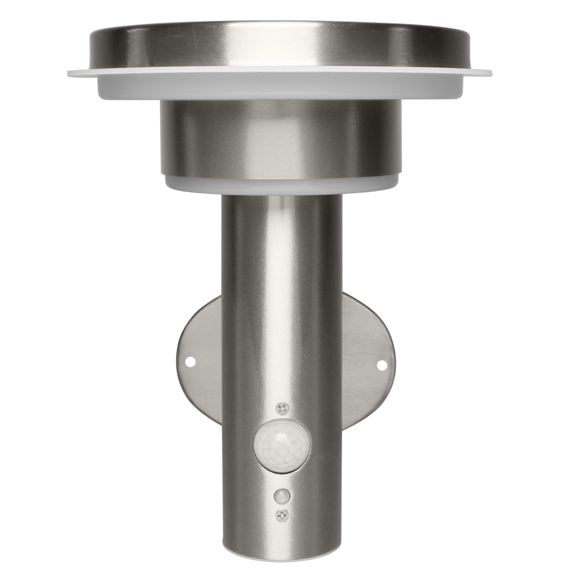 Double Circle Sensor Argent lampe solaire De Ledvance - Le capteur de mouvement PIR intégré et le capteur de lumière du jour allument automatiquement la lampe lorsqu'un mouvement est détecté dans l'obscurité, garantissant ainsi sécurité et efficacité énergétique.