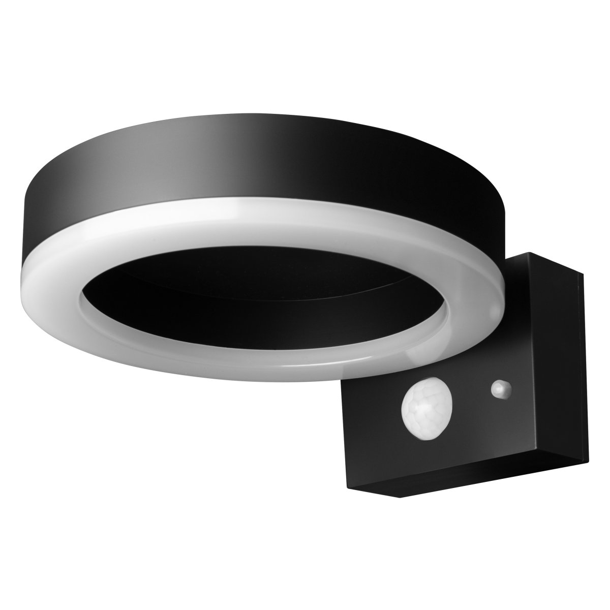 Single Circle Sensor Noir lampe solaire De Ledvance - Le capteur de mouvement PIR intégré et le capteur de lumière du jour allument automatiquement la lampe lorsqu'un mouvement est détecté dans l'obscurité, garantissant ainsi sécurité et efficacité énergétique.