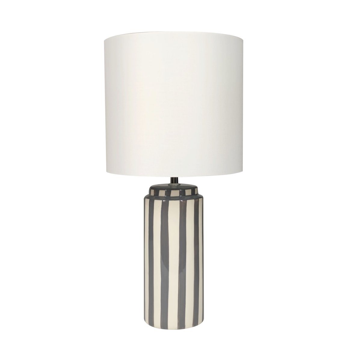 Faro 50cm Gris/blanc lampe de table De Nordic Lighting - Son pied en c&eacute;ramique, finition blanc cr&egrave;me et rayures grises, cr&eacute;e un style &agrave; la fois dynamique et harmonieux.