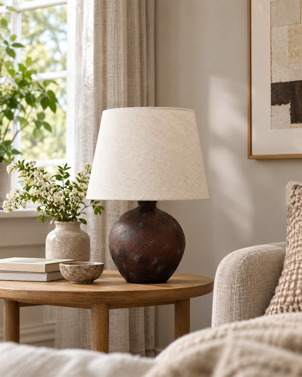 Bellmini 30cm brun foncé lampe de table De Nordic Lighting - La lampe est fournie avec un câble en plastique blanc de 1,8 m de long, équipé d'un interrupteur et d'une prise.