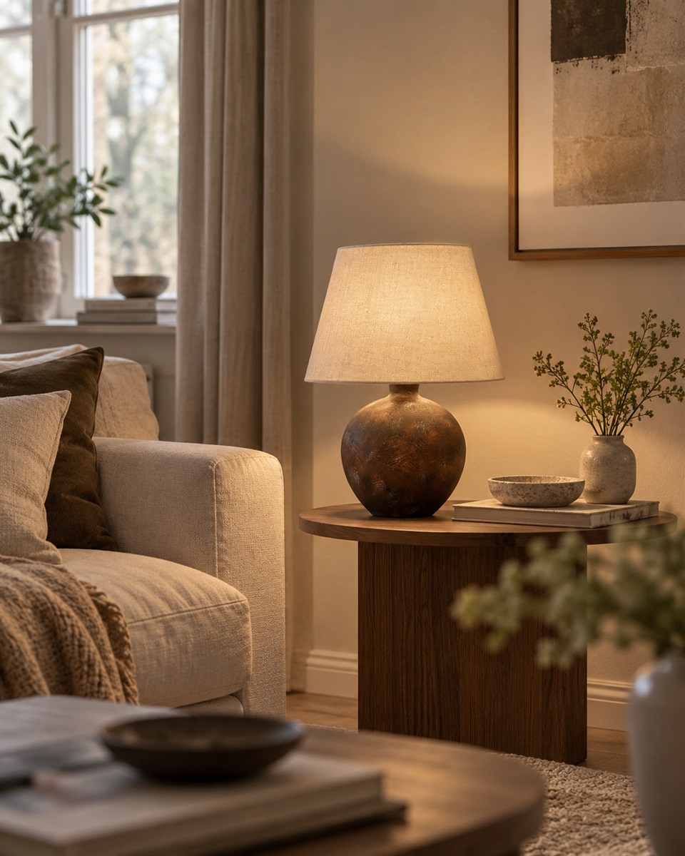 Bellmini 30cm brun foncé lampe de table De Nordic Lighting - La lampe est fournie avec un câble en plastique blanc de 1,8 m de long, équipé d'un interrupteur et d'une prise.