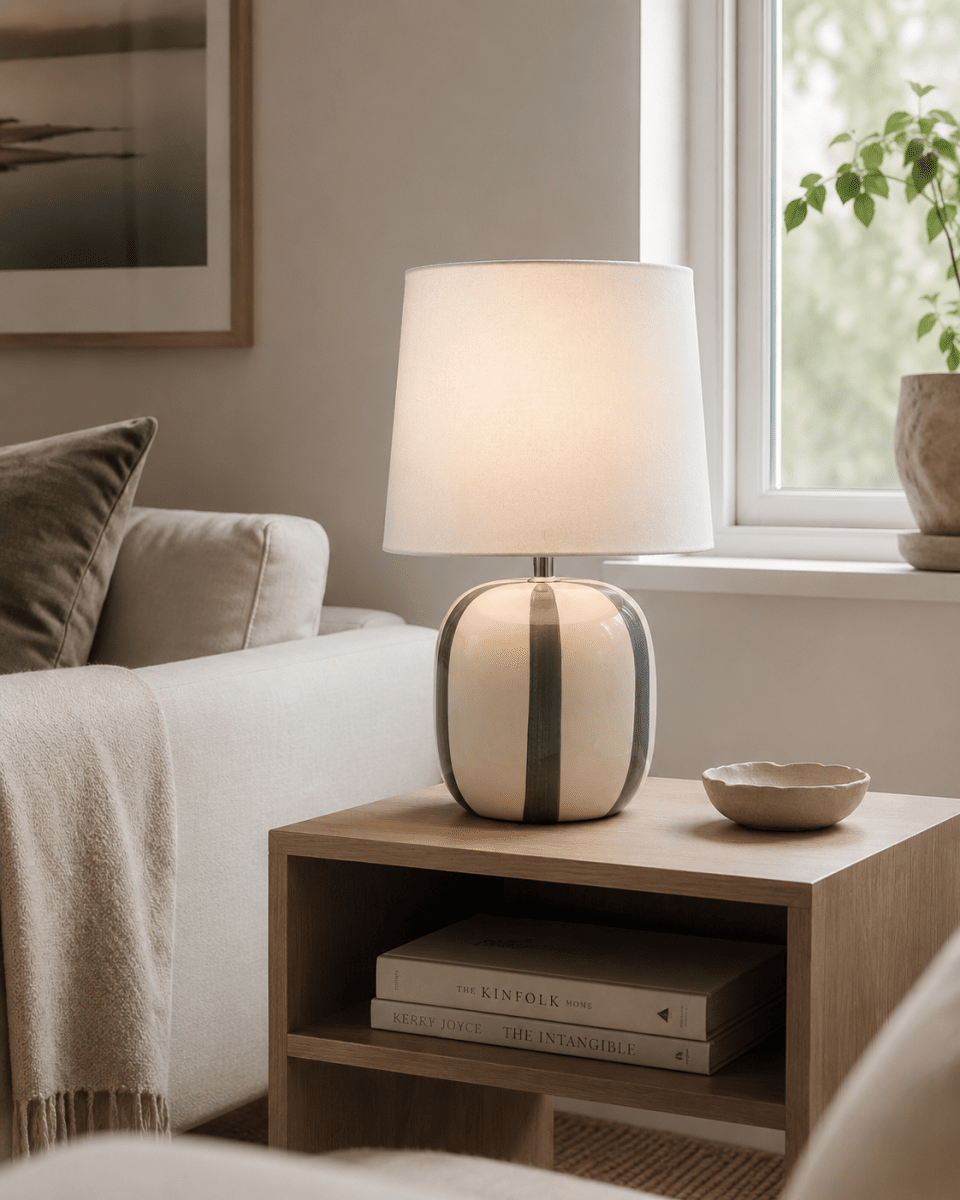 Pholca 38cm Blanc/gris lampe de table De Nordic Lighting - Id&eacute;ale sur une table d'appoint, pr&egrave;s d'une fen&ecirc;tre ou sur une table de chevet, la lampe Pholca s'accorde aussi bien avec un int&eacute;rieur moderne que classique.