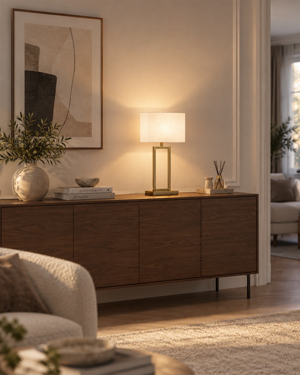 Gemma 52cm Laiton lampe de table De Nordic Lighting - Une &eacute;l&eacute;gante lampe de table en m&eacute;tal, finition laiton, qui cr&eacute;e une ambiance chaleureuse et raffin&eacute;e.